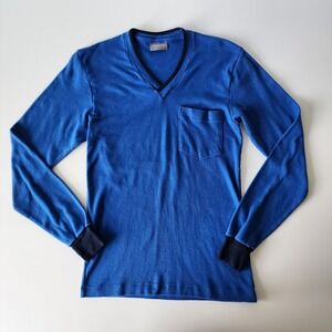 VTG STANFIELDS Shirt Mens Small Royal Blue Long Sleeve Pullover‎ V Neck Cuffs